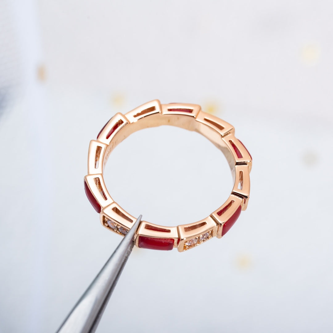 [Pearl Jewelrys]SERPENTI RING PINK GOLD CARNELIAN DIAMOND 3MM