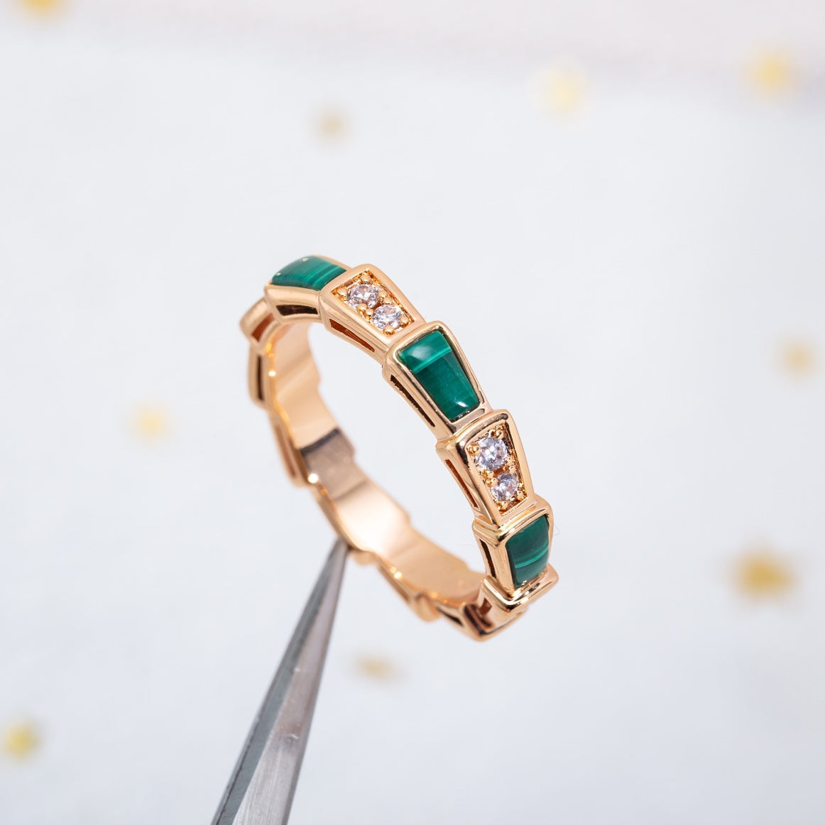 [Pearl Jewelrys]SERPENTI RING PINK GOLD MALACHITE DIAMOND 3MM