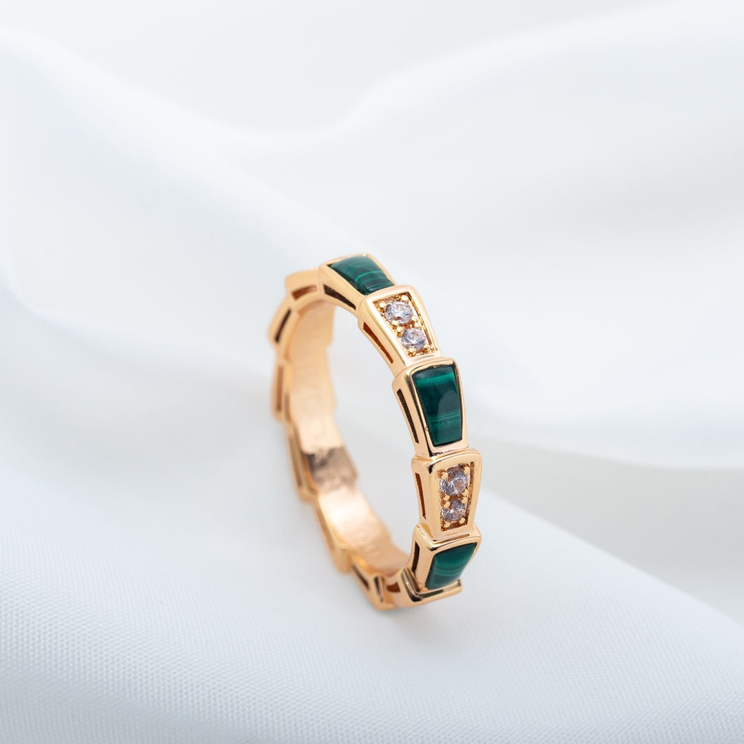 [Pearl Jewelrys]SERPENTI RING PINK GOLD MALACHITE DIAMOND 3MM