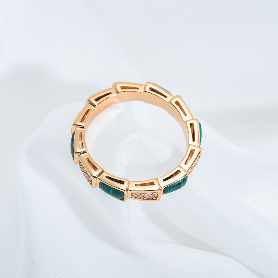 [Pearl Jewelrys]SERPENTI RING PINK GOLD MALACHITE DIAMOND 3MM