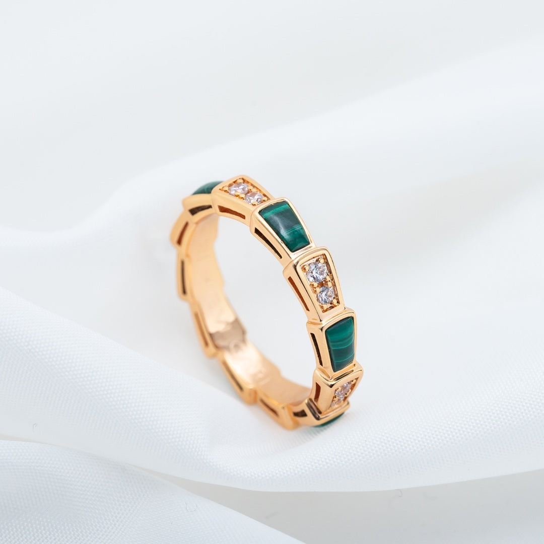 [Pearl Jewelrys]SERPENTI RING PINK GOLD MALACHITE DIAMOND 3MM