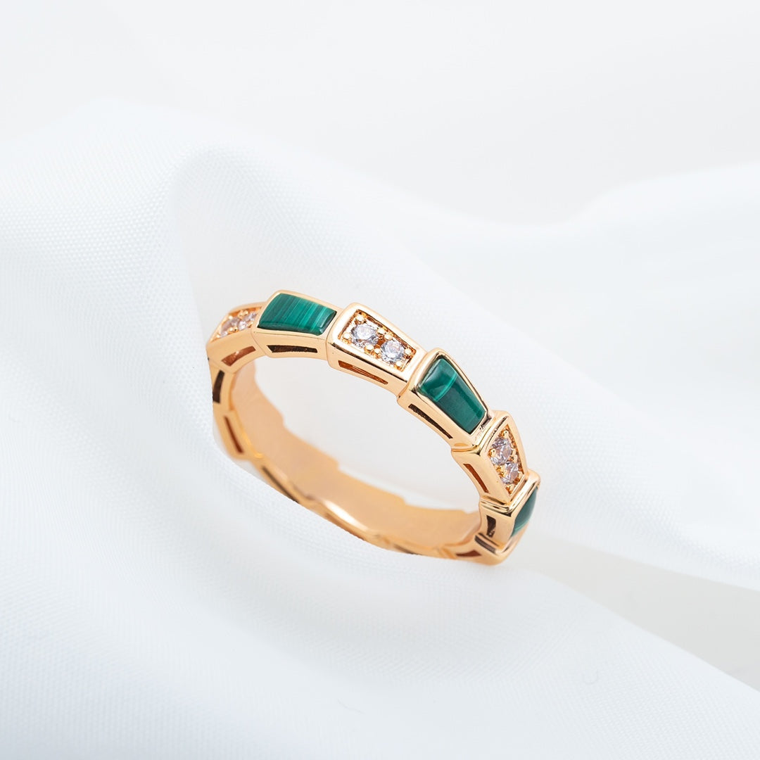 [Pearl Jewelrys]SERPENTI RING PINK GOLD MALACHITE DIAMOND 3MM
