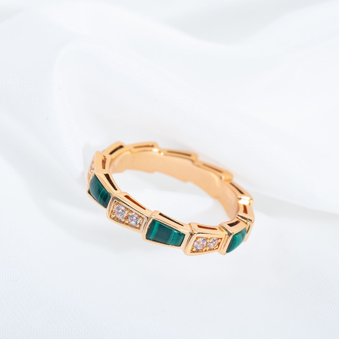 [Pearl Jewelrys]SERPENTI RING PINK GOLD MALACHITE DIAMOND 3MM