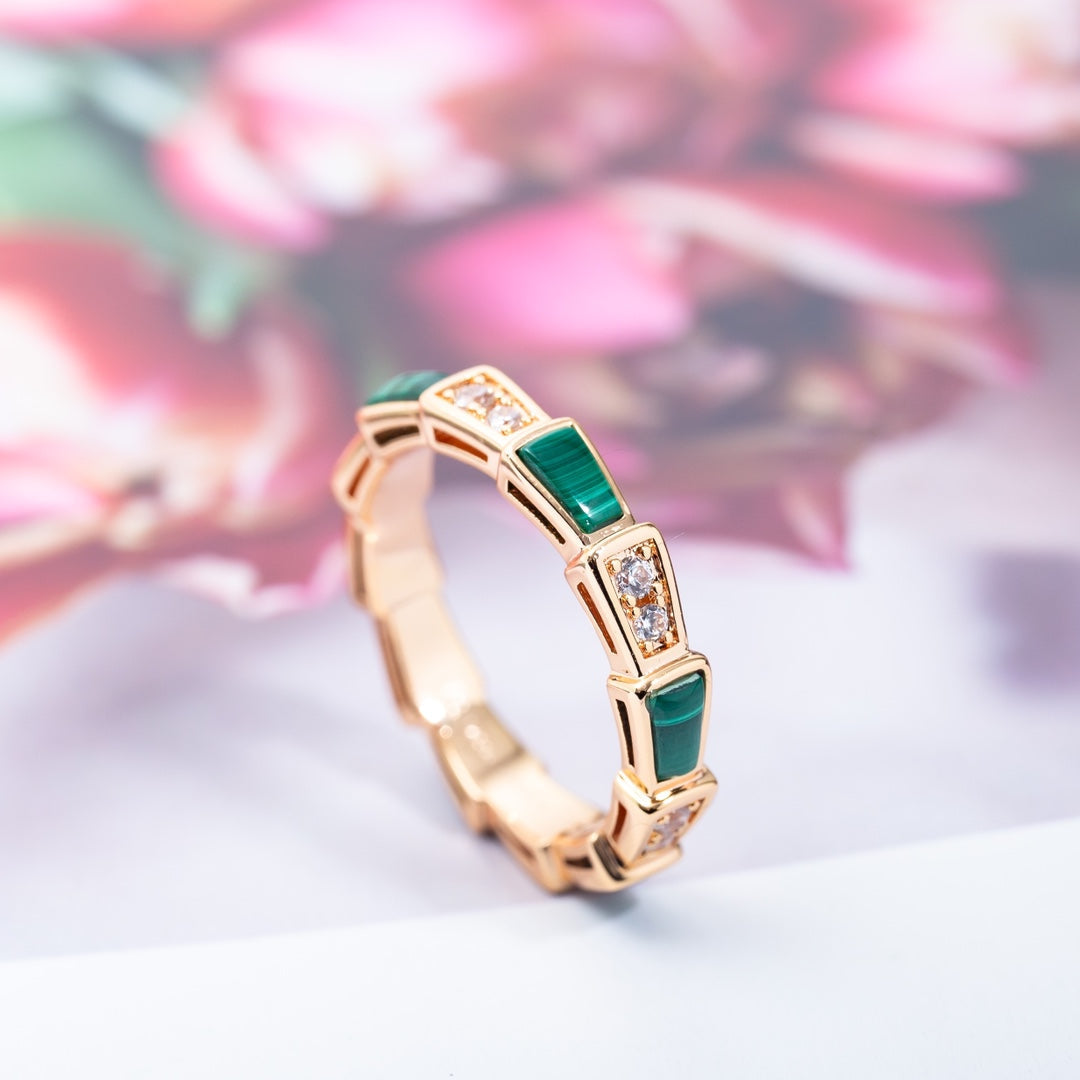 [Pearl Jewelrys]SERPENTI RING PINK GOLD MALACHITE DIAMOND 3MM