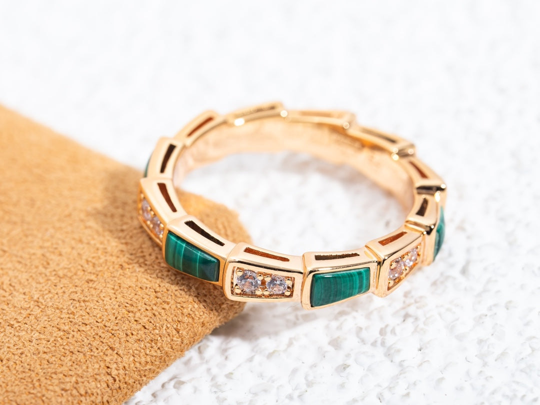[Pearl Jewelrys]SERPENTI RING PINK GOLD MALACHITE DIAMOND 3MM