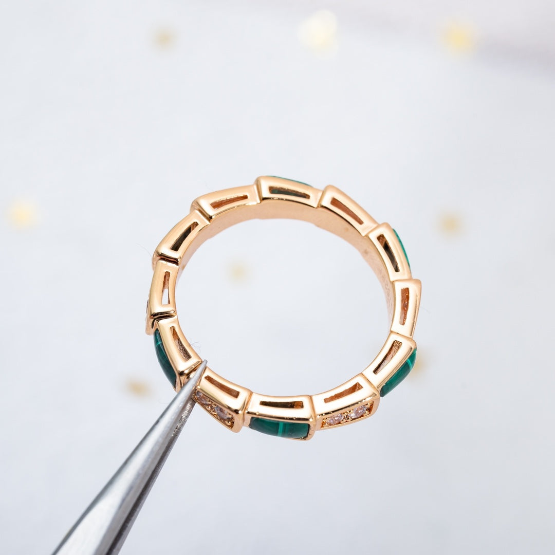 [Pearl Jewelrys]SERPENTI RING PINK GOLD MALACHITE DIAMOND 3MM