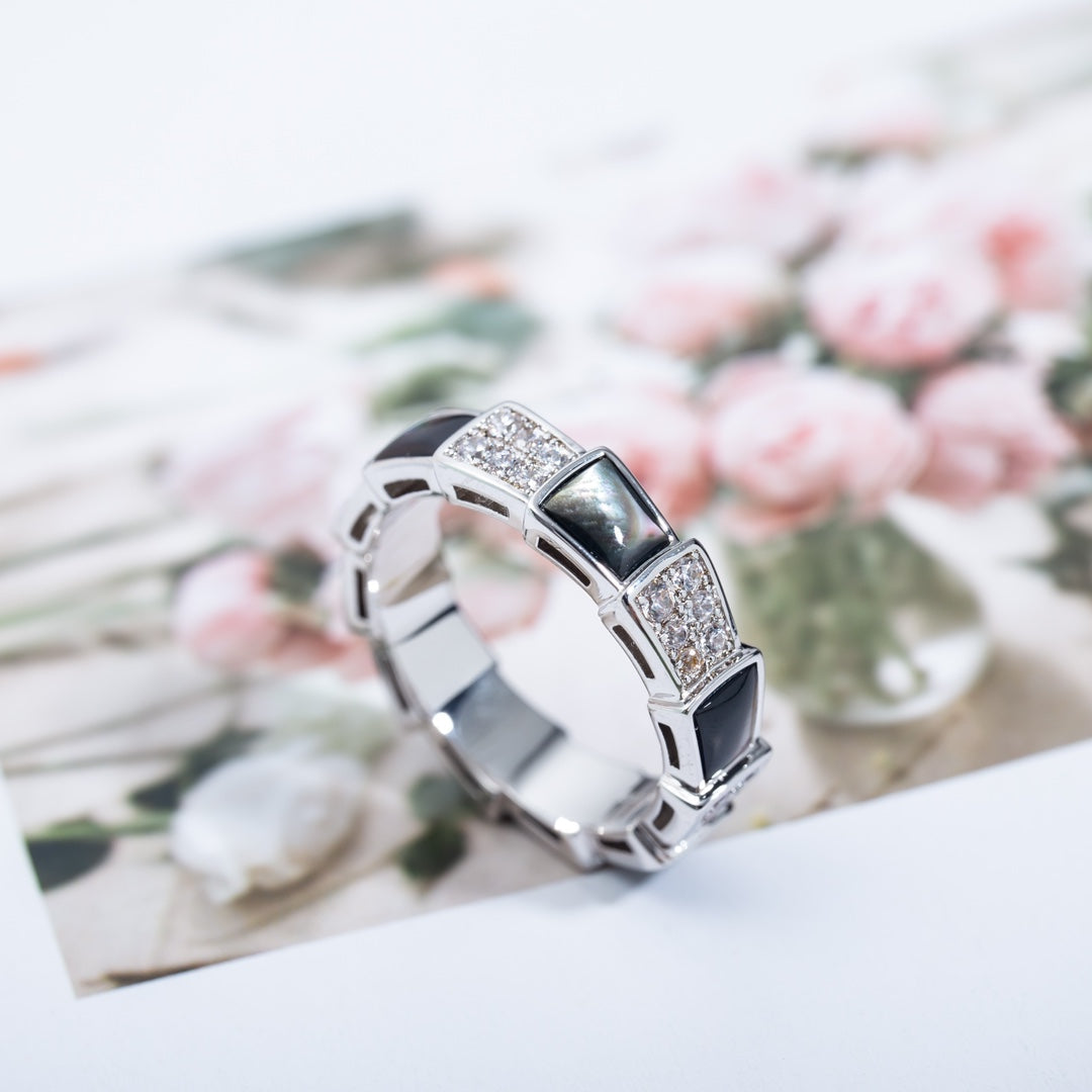 [Pearl Jewelrys]SERPENTI RING SILVER DIAMOND BLACK MOP 4MM