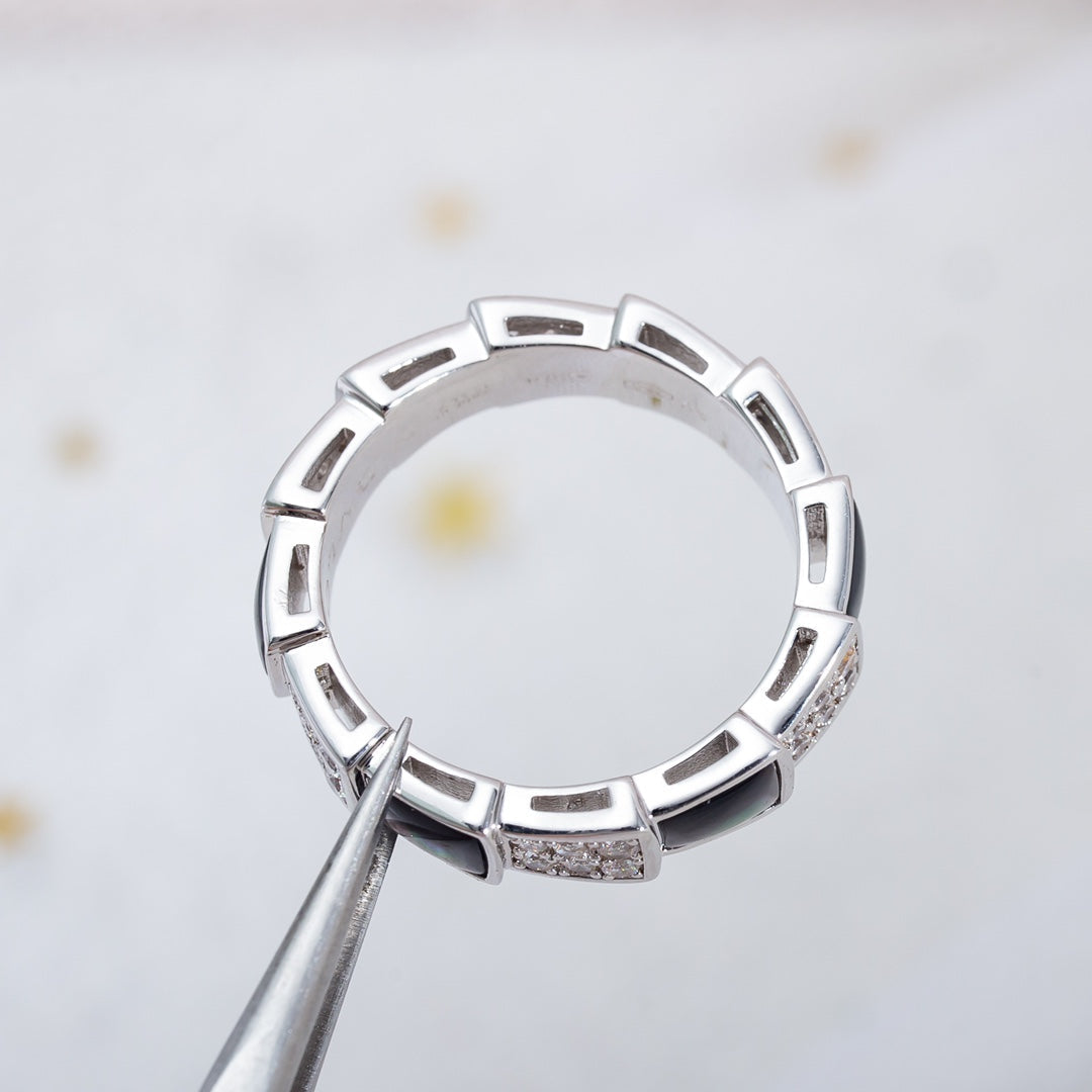 [Pearl Jewelrys]SERPENTI RING SILVER DIAMOND BLACK MOP 4MM