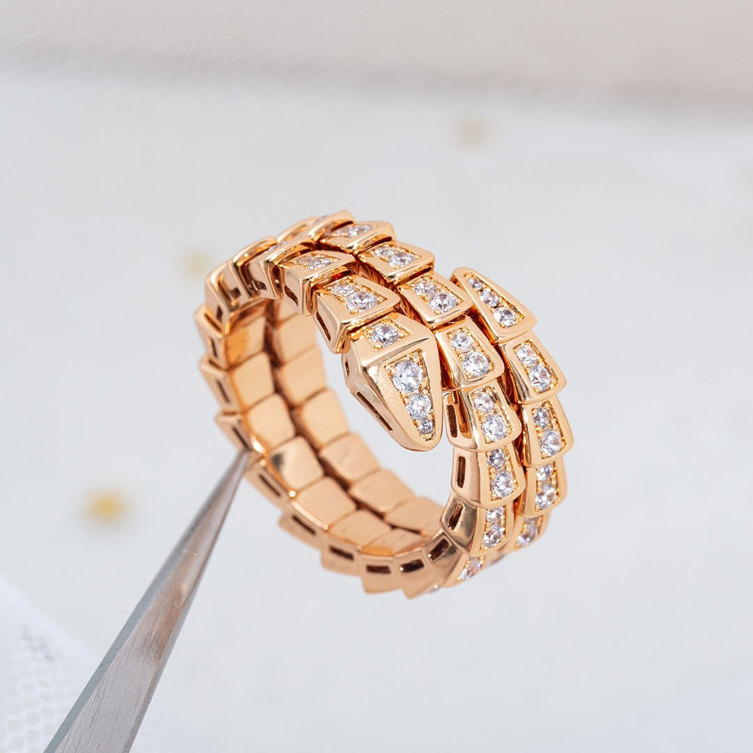 [Pearl Jewelrys]SERPENTI RING PINK GOLD DIAMOND DOUBLE ROW
