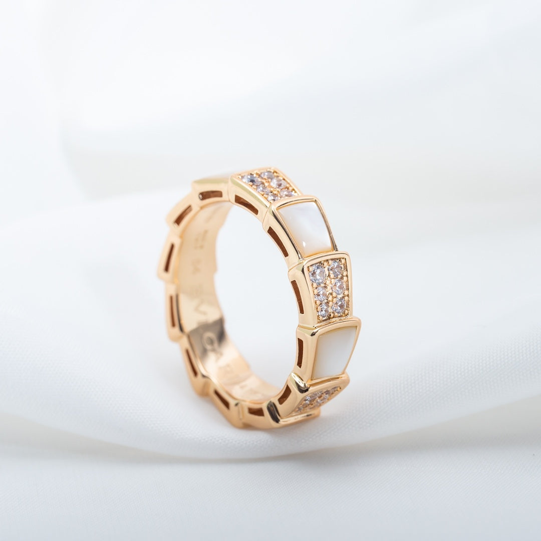 [Pearl Jewelrys]SERPENTI RING PINK GOLD MOP DIAMOND PAVED 4MM