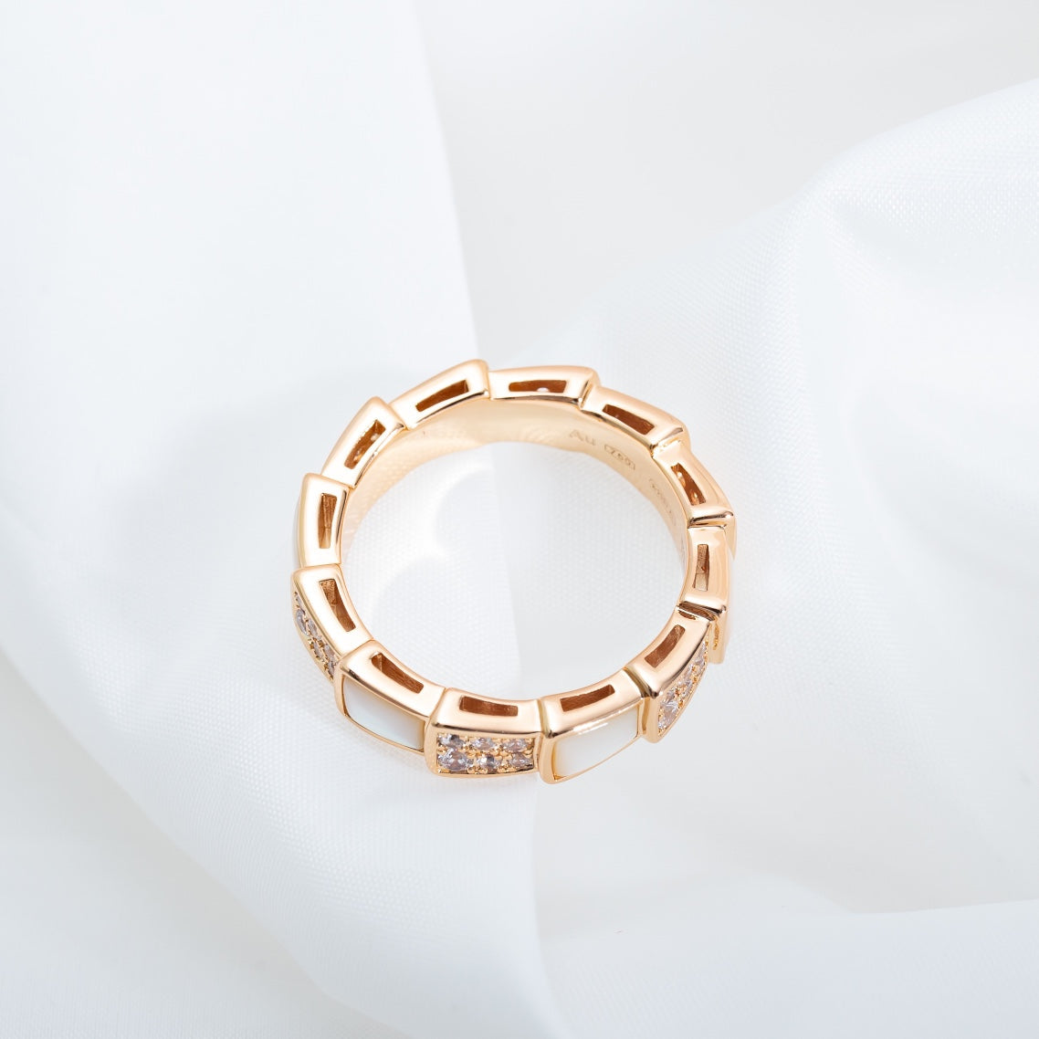 [Pearl Jewelrys]SERPENTI RING PINK GOLD MOP DIAMOND PAVED 4MM