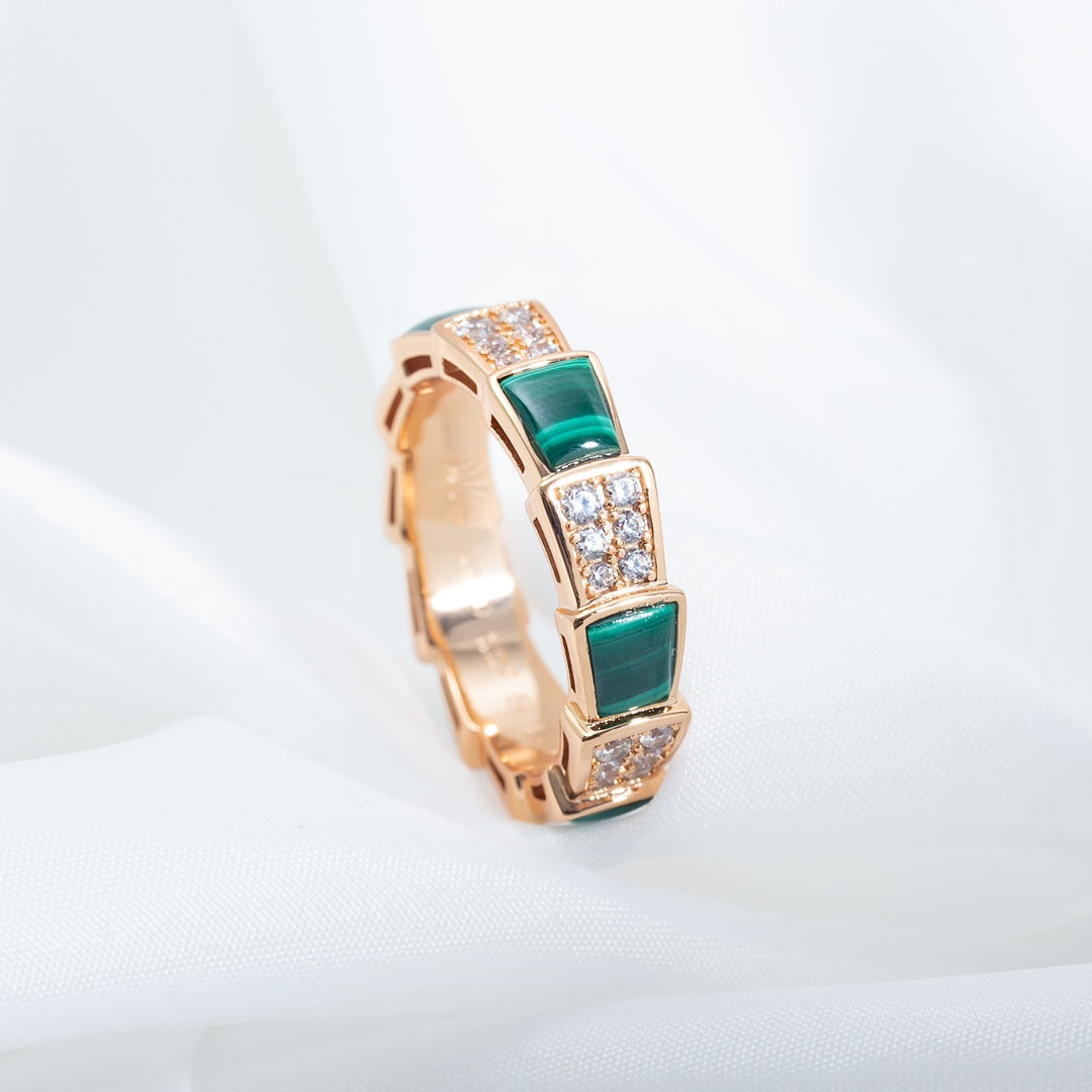[Pearl Jewelrys]SERPENTI RING PINK GOLD MALACHITE DIAMOND PAVED 4MM