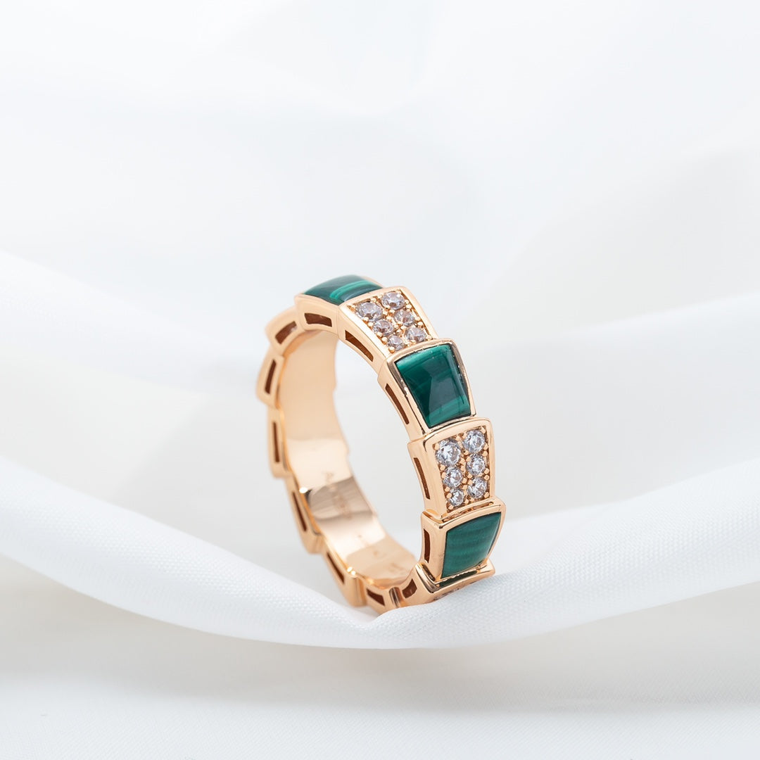 [Pearl Jewelrys]SERPENTI RING PINK GOLD MALACHITE DIAMOND PAVED 4MM