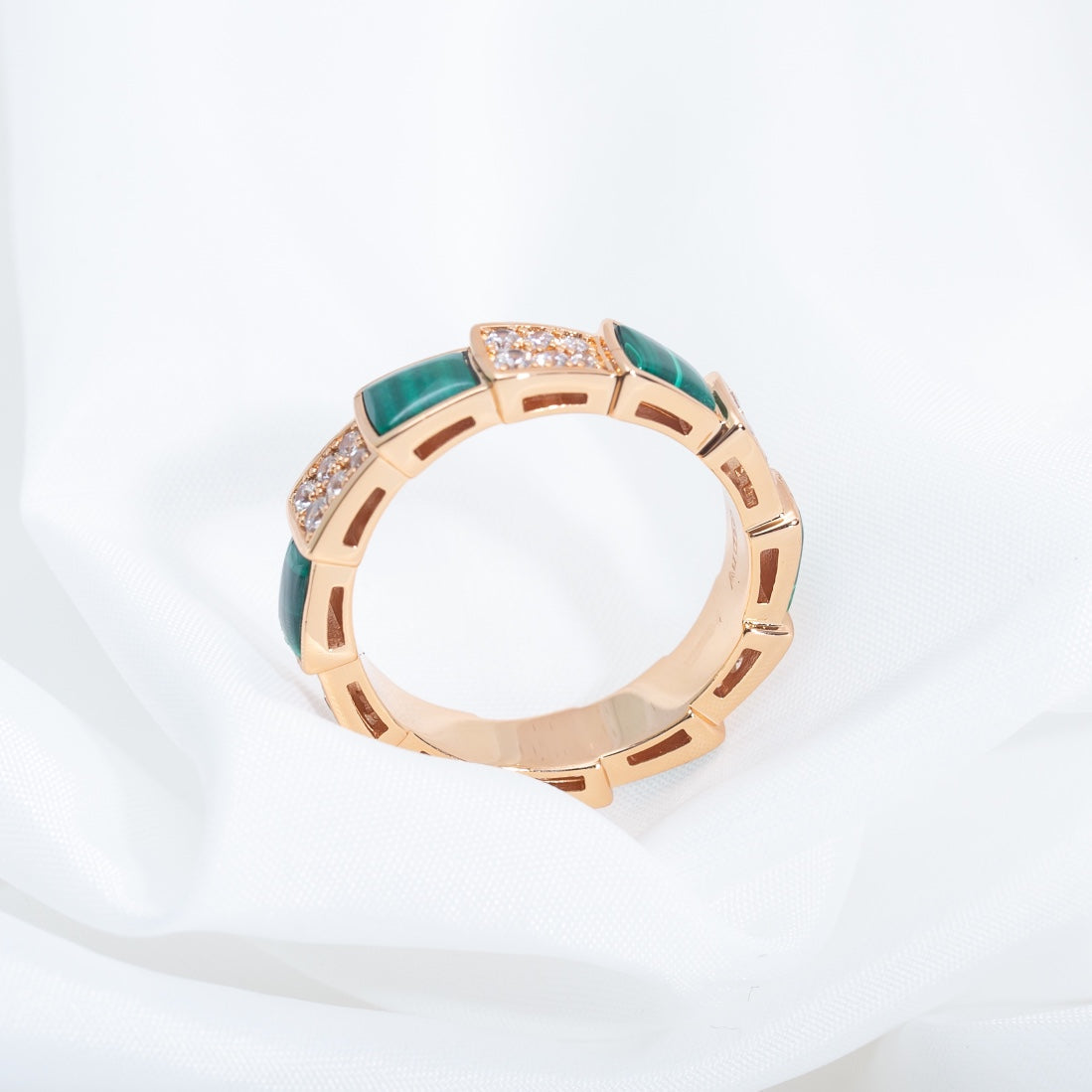 [Pearl Jewelrys]SERPENTI RING PINK GOLD MALACHITE DIAMOND PAVED 4MM