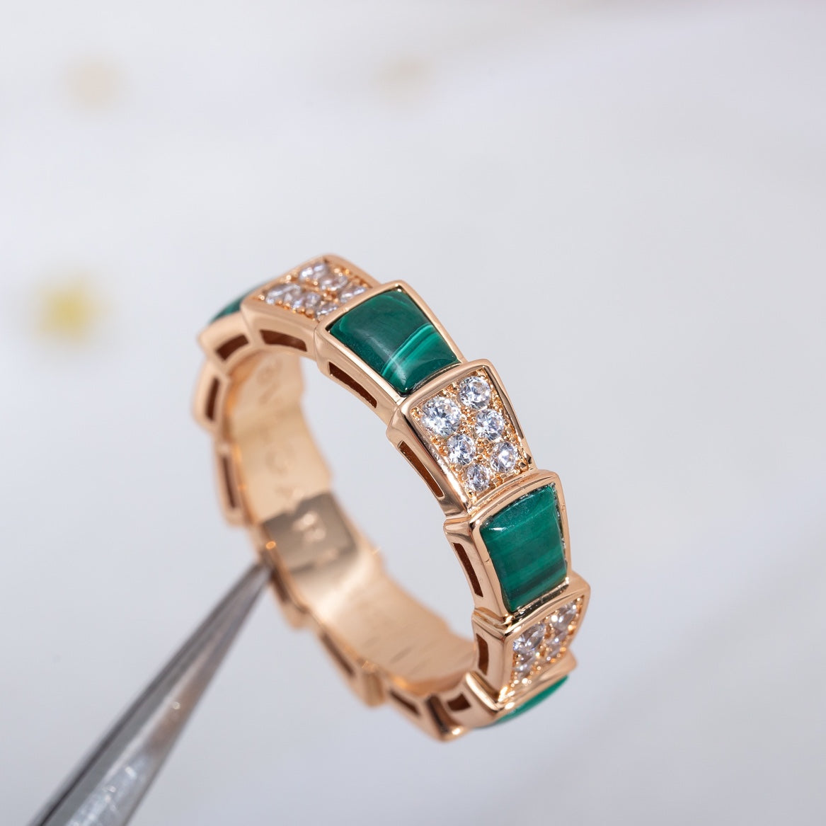 [Pearl Jewelrys]SERPENTI RING PINK GOLD MALACHITE DIAMOND PAVED 4MM