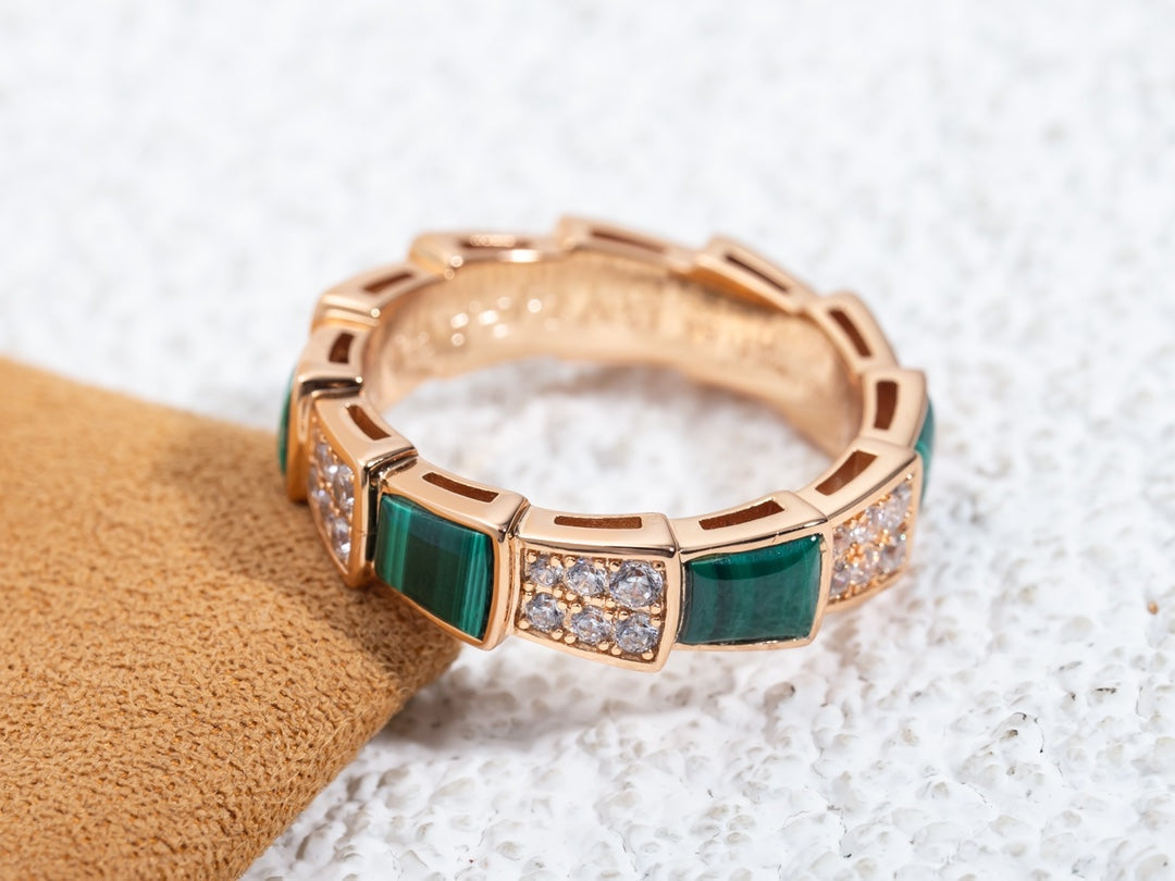[Pearl Jewelrys]SERPENTI RING PINK GOLD MALACHITE DIAMOND PAVED 4MM