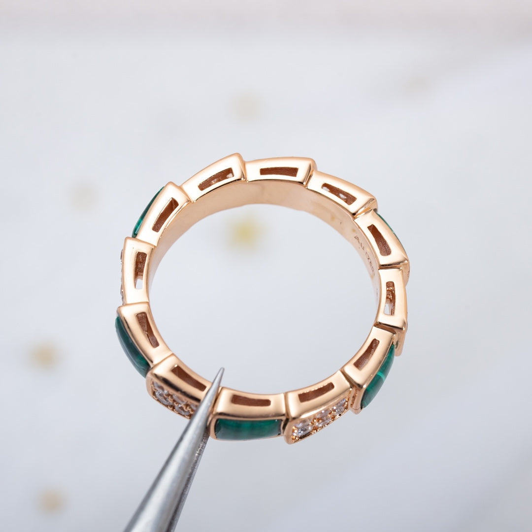 [Pearl Jewelrys]SERPENTI RING PINK GOLD MALACHITE DIAMOND PAVED 4MM