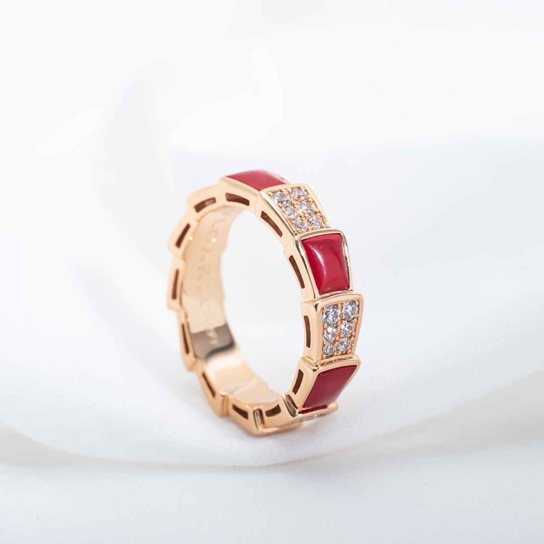 [Pearl Jewelrys]SERPENTI RING PINK GOLD CARNELIAN DIAMOND PAVED 4MM