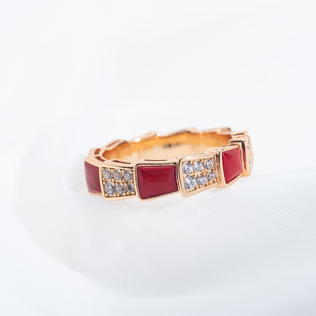 [Pearl Jewelrys]SERPENTI RING PINK GOLD CARNELIAN DIAMOND PAVED 4MM