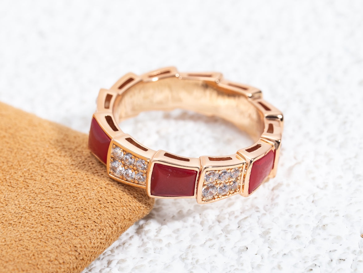 [Pearl Jewelrys]SERPENTI RING PINK GOLD CARNELIAN DIAMOND PAVED 4MM