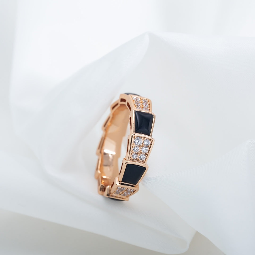 [Pearl Jewelrys]SERPENTI RING PINK GOLD BLACK MOP DIAMOND PAVED 4MM
