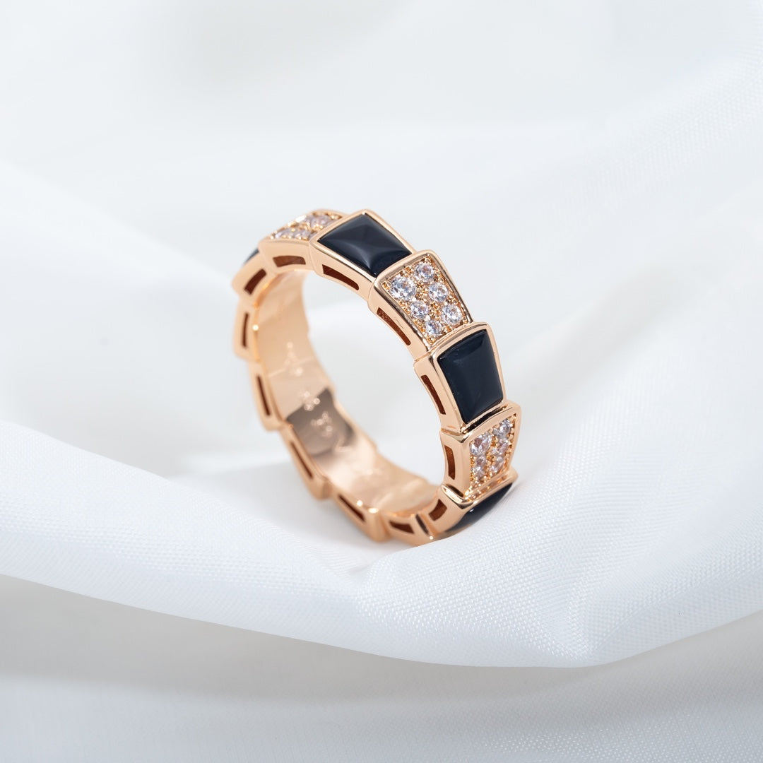 [Pearl Jewelrys]SERPENTI RING PINK GOLD BLACK MOP DIAMOND PAVED 4MM