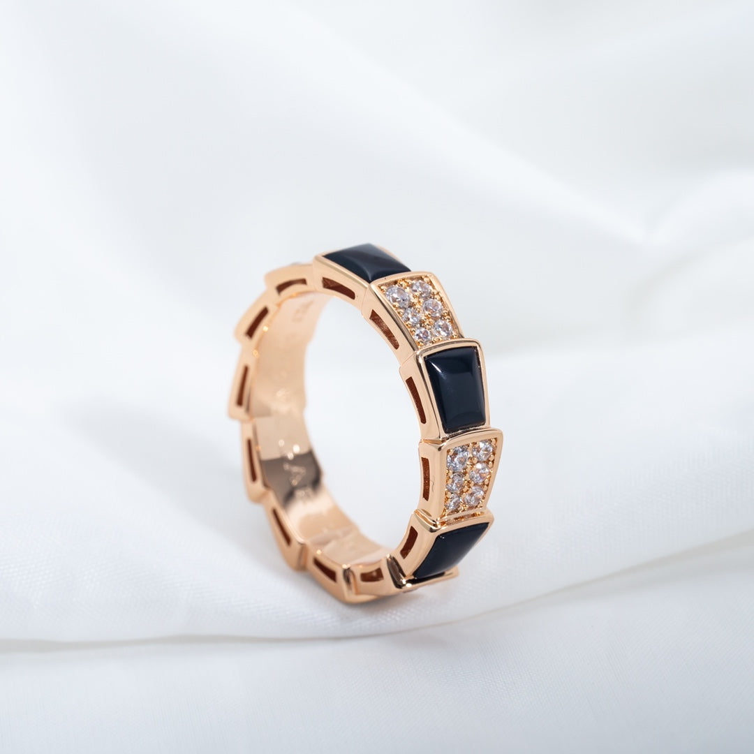 [Pearl Jewelrys]SERPENTI RING PINK GOLD BLACK MOP DIAMOND PAVED 4MM