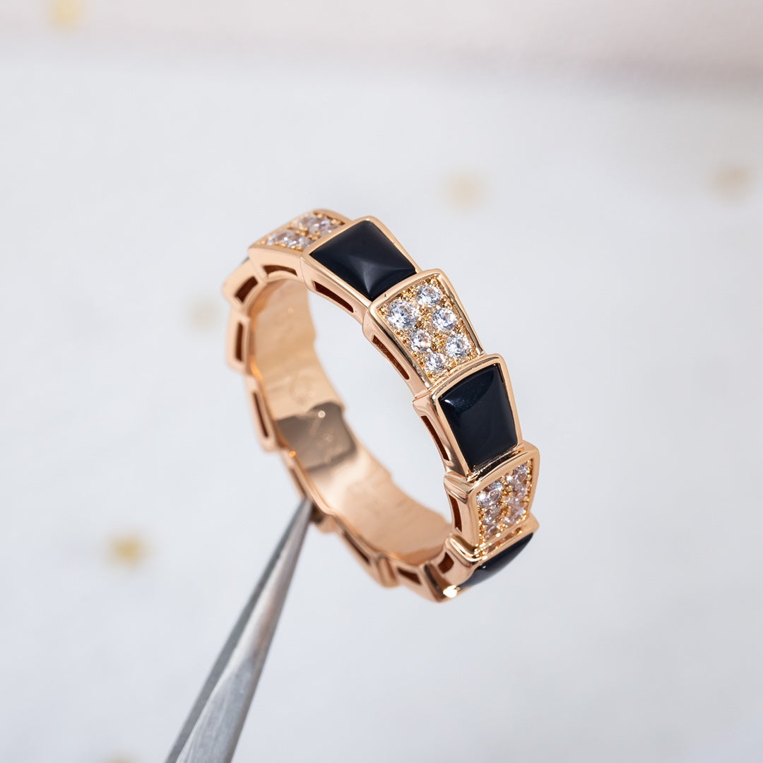 [Pearl Jewelrys]SERPENTI RING PINK GOLD BLACK MOP DIAMOND PAVED 4MM