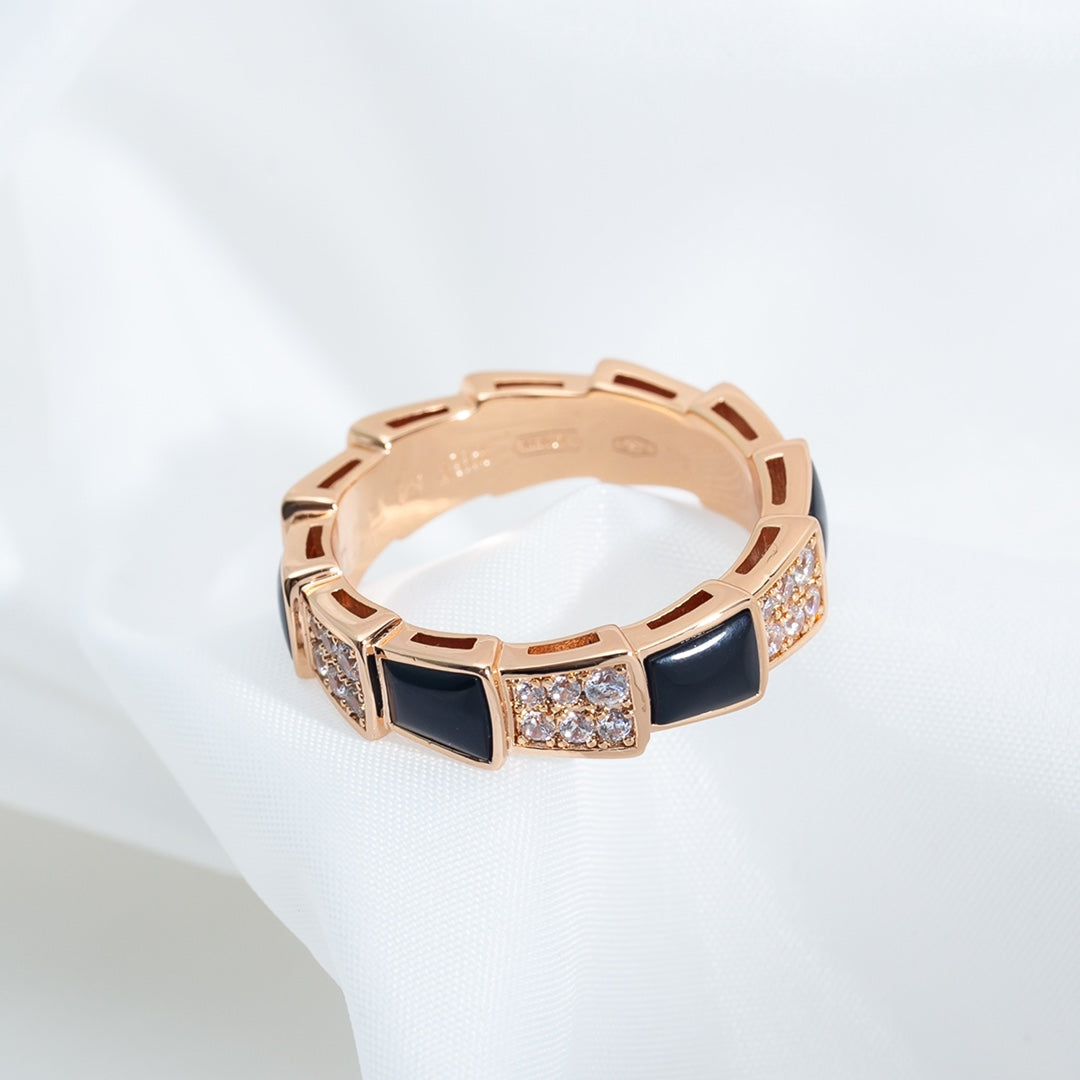 [Pearl Jewelrys]SERPENTI RING PINK GOLD BLACK MOP DIAMOND PAVED 4MM