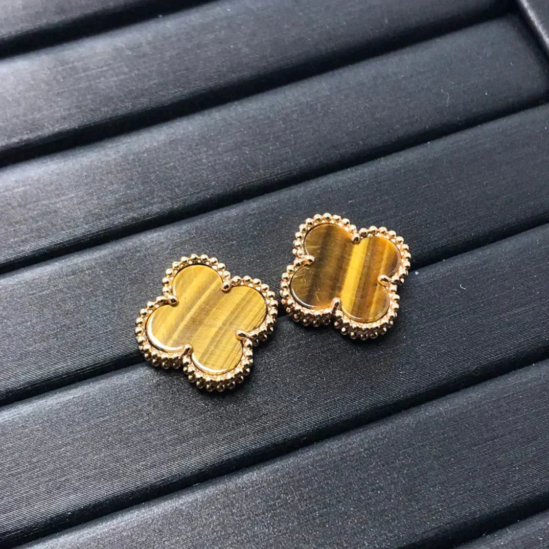 [Pearl Jewelrys]CLOVER MEDIUM 1 MOTIFS TIGER EYE EARRINGS
