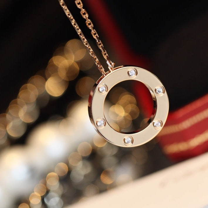 [Pearl Jewelrys]LOVE NECKLACE 16MM 6 DIAMONDS PINK GOLD