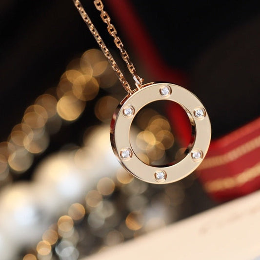 [Pearl Jewelrys]LOVE NECKLACE 16MM 6 DIAMONDS PINK GOLD