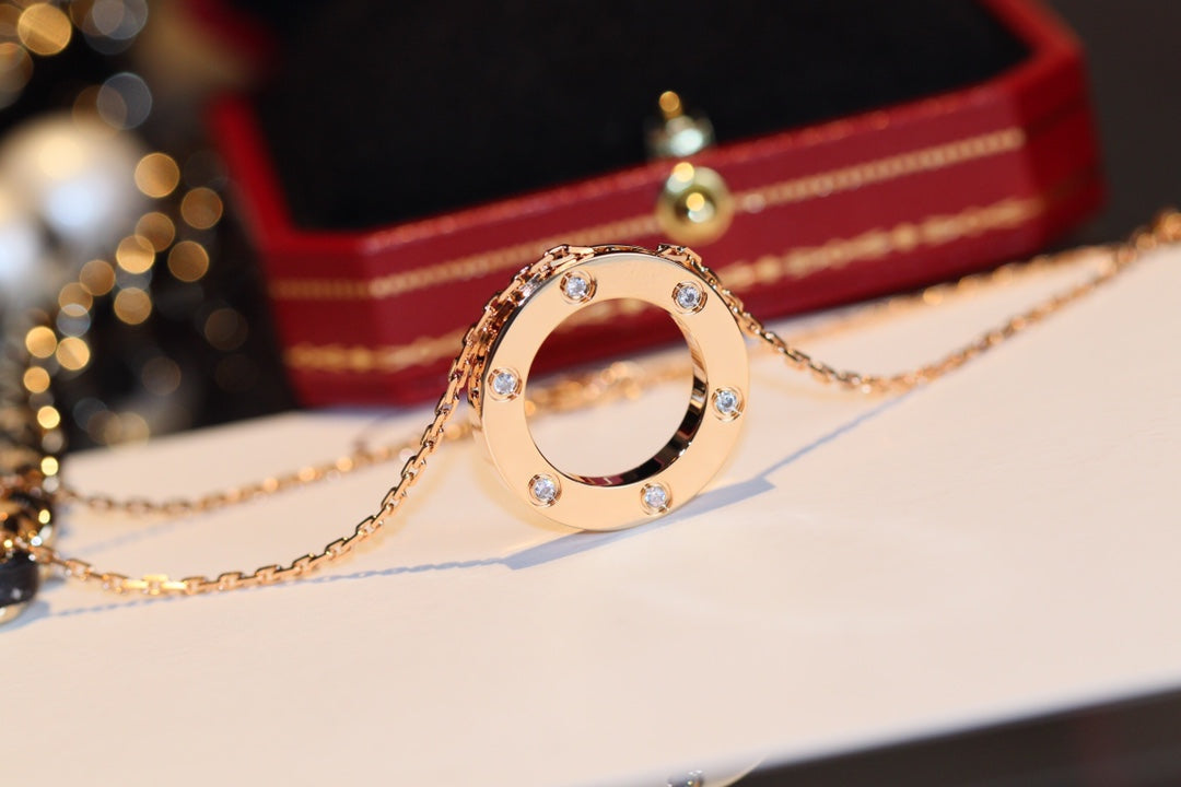 [Pearl Jewelrys]LOVE NECKLACE 16MM 6 DIAMONDS PINK GOLD