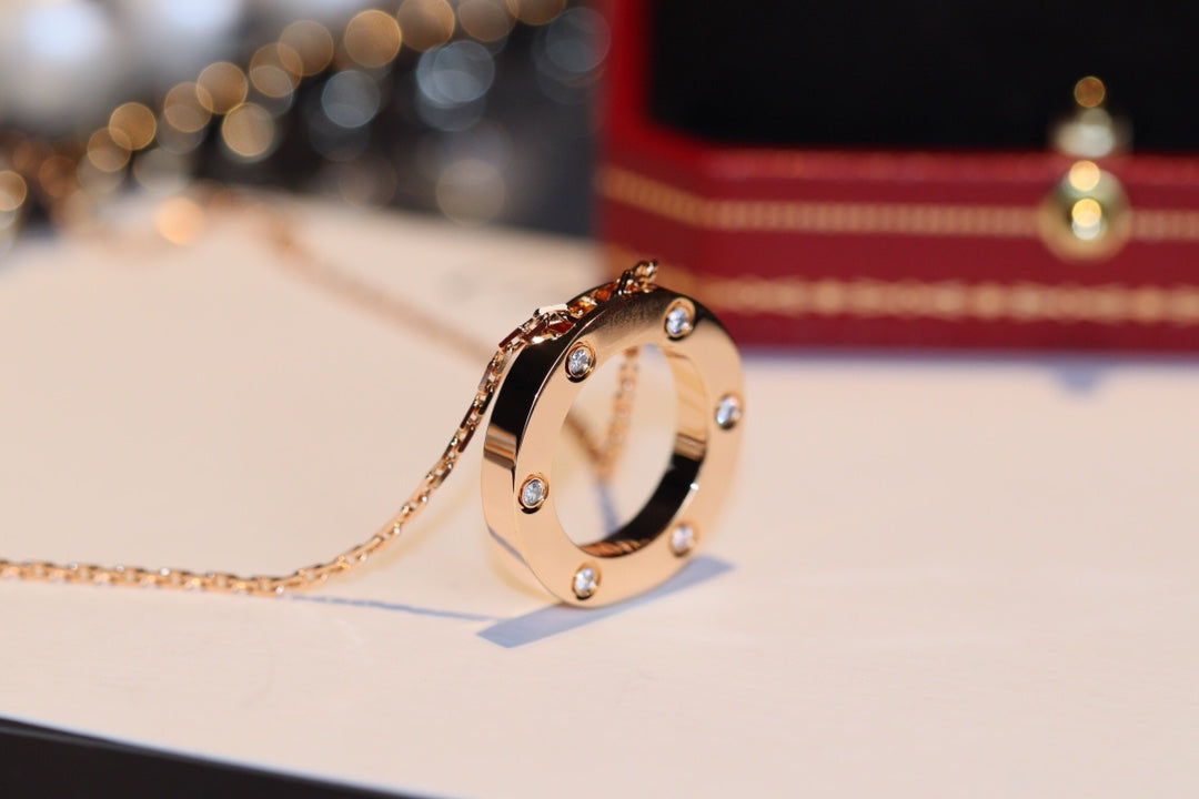 [Pearl Jewelrys]LOVE NECKLACE 16MM 6 DIAMONDS PINK GOLD