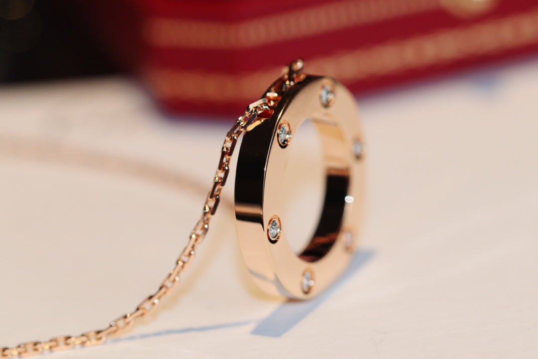 [Pearl Jewelrys]LOVE NECKLACE 16MM 6 DIAMONDS PINK GOLD