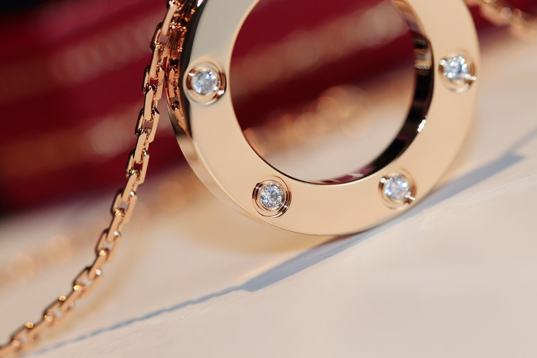 [Pearl Jewelrys]LOVE NECKLACE 16MM 6 DIAMONDS PINK GOLD