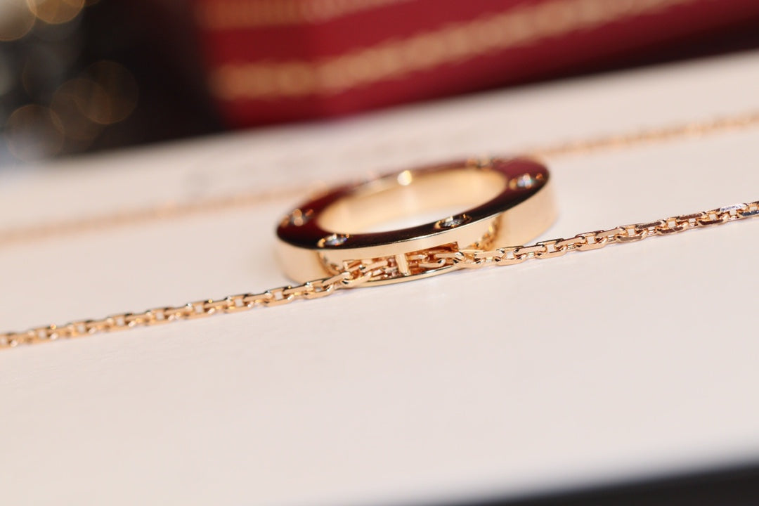 [Pearl Jewelrys]LOVE NECKLACE 16MM 6 DIAMONDS PINK GOLD