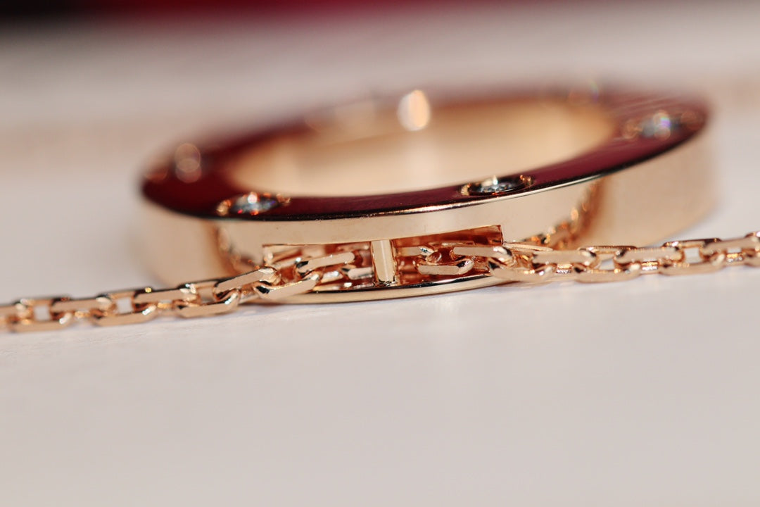 [Pearl Jewelrys]LOVE NECKLACE 16MM 6 DIAMONDS PINK GOLD