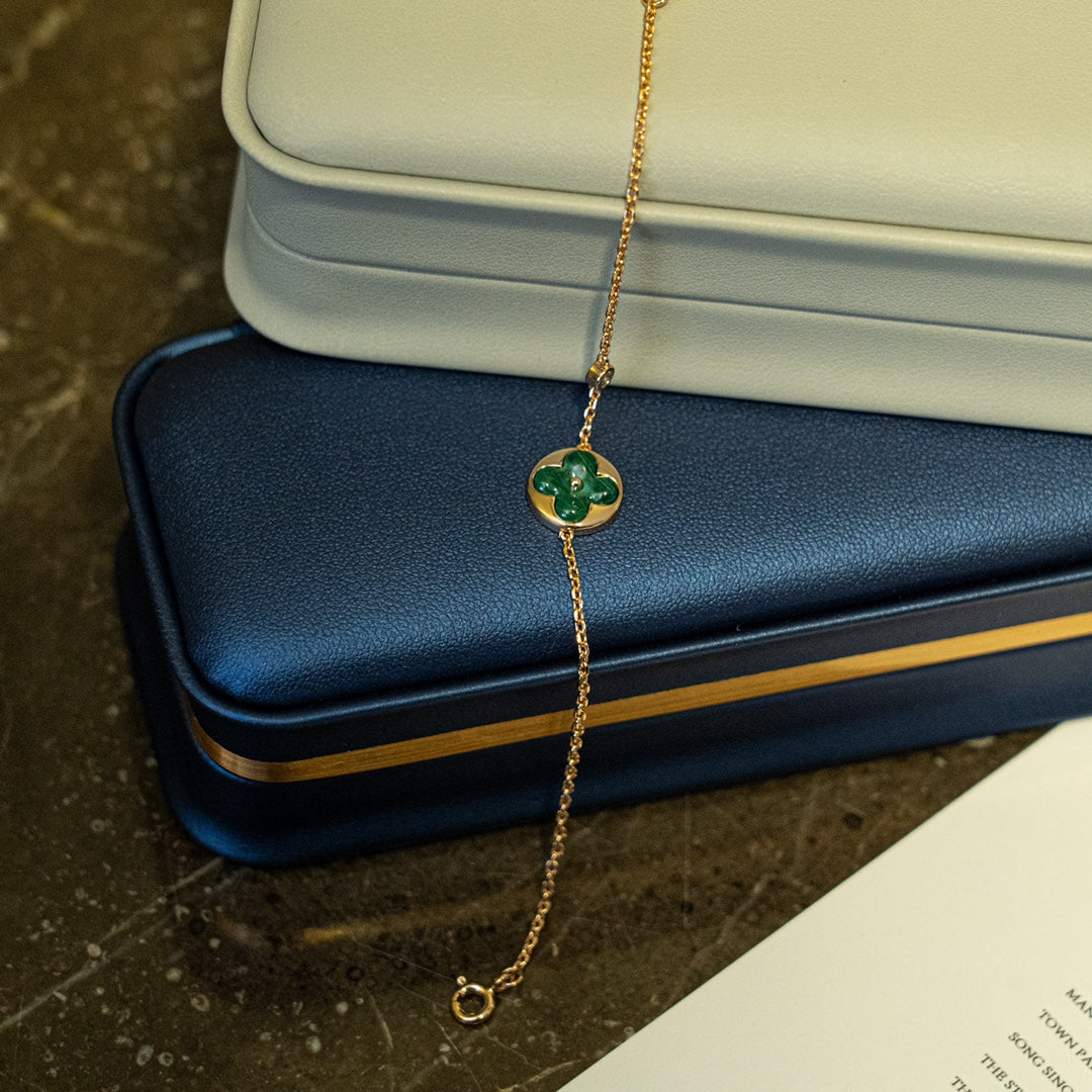 [Pearl Jewelrys]SUN MALACHITE 1 DIAMOND PINK GOLD BRACELET