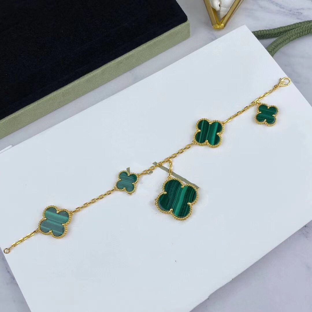 [Pearl Jewelrys]MAGIC CLOVER MALACHITE GOLD BRACELET 5 MOTIFS
