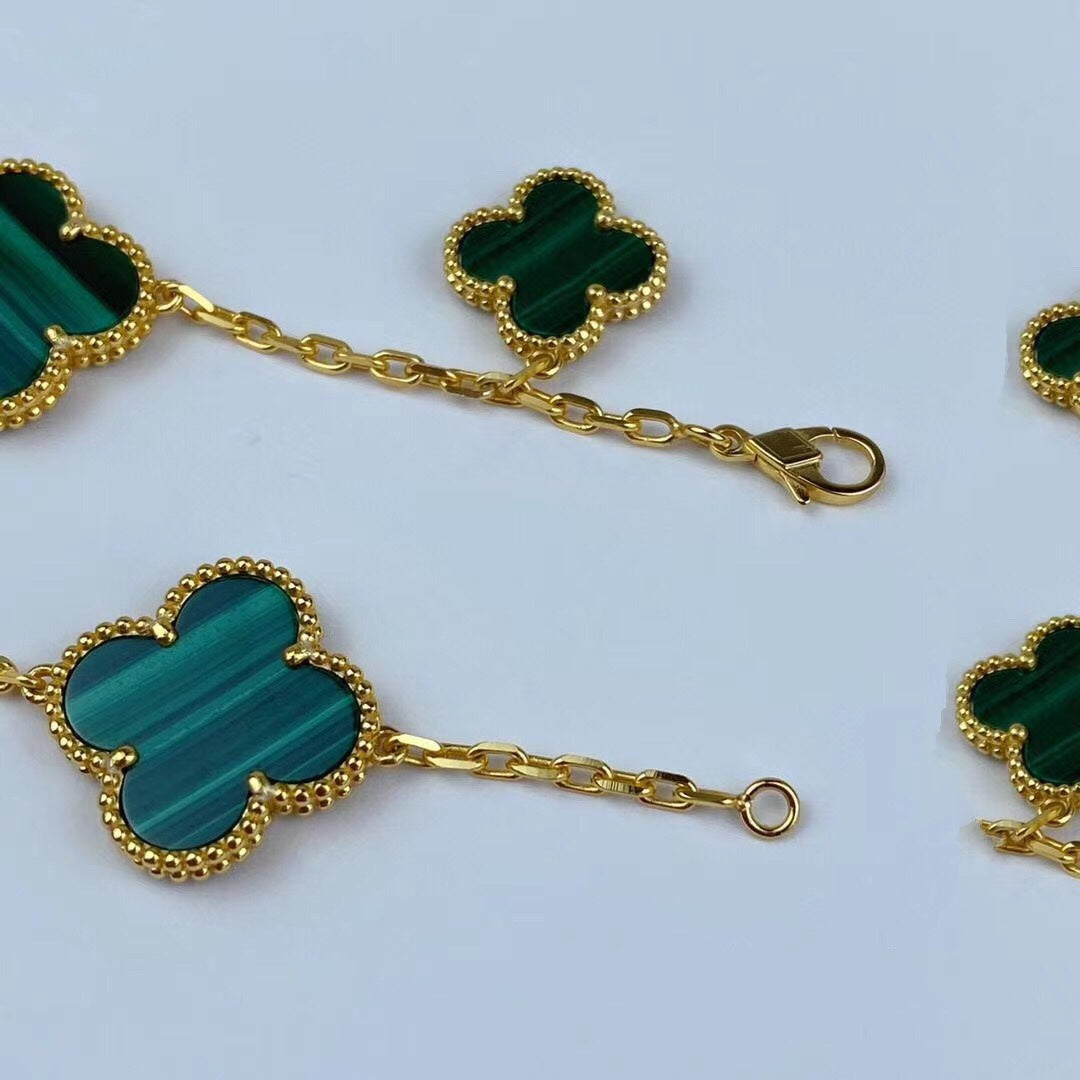 [Pearl Jewelrys]MAGIC CLOVER MALACHITE GOLD BRACELET 5 MOTIFS
