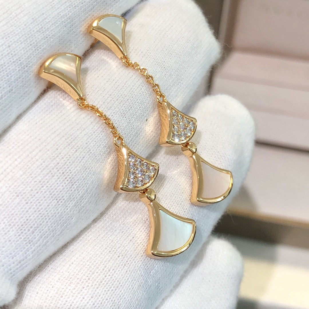 [Pearl Jewelrys]DREAM EARRINGS 3 MOTIFS DIAMOND MOP PINK GOLD