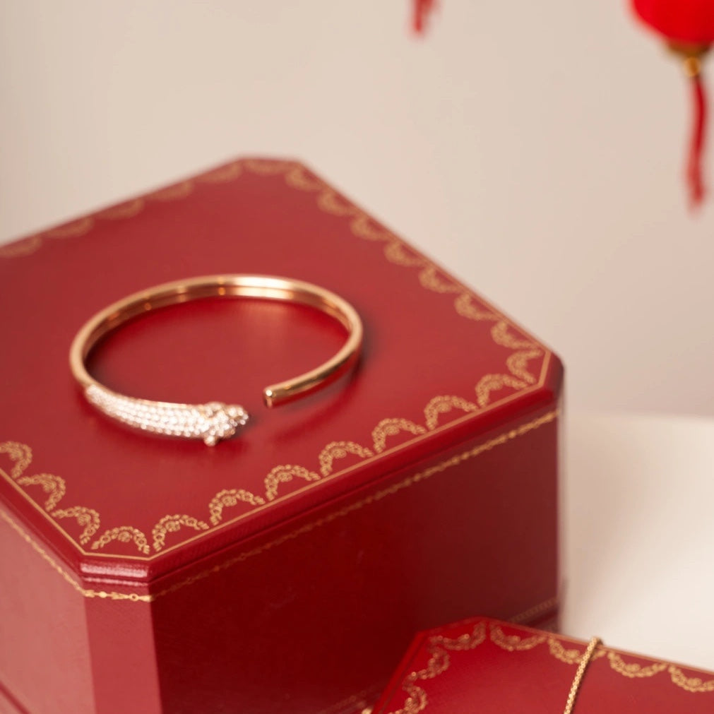 [Pearl Jewelrys]PANTHERE ROSE GOLD DIAMOND OPEN BRACELET