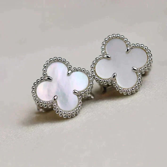 [Pearl Jewelrys]CLOVER MEDIUM 1 MOTIFS  WHITE MOP EARRINGS SILVER