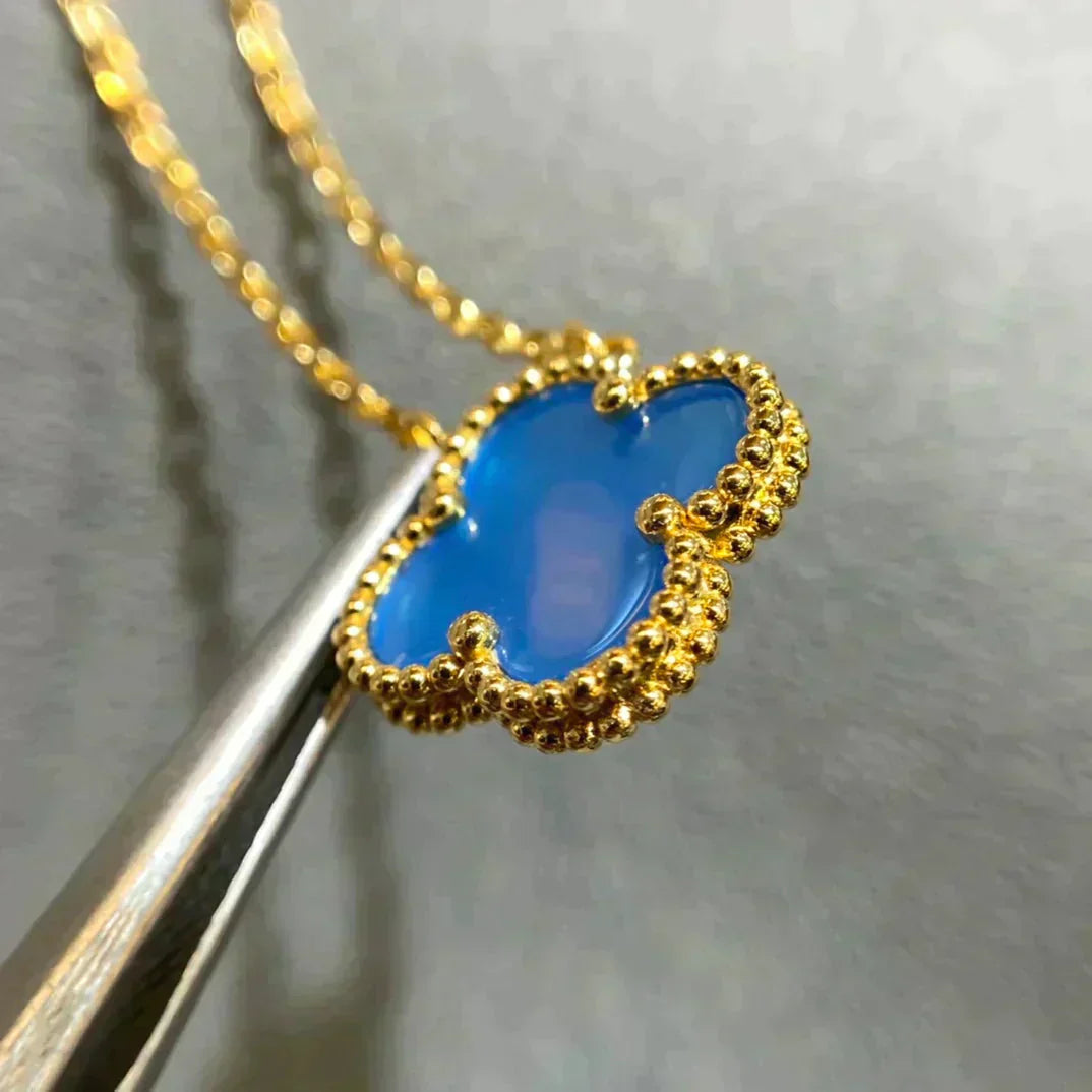 [Pearl Jewelrys]CLOVER 15MM BLUE AGATE NECKLACE
