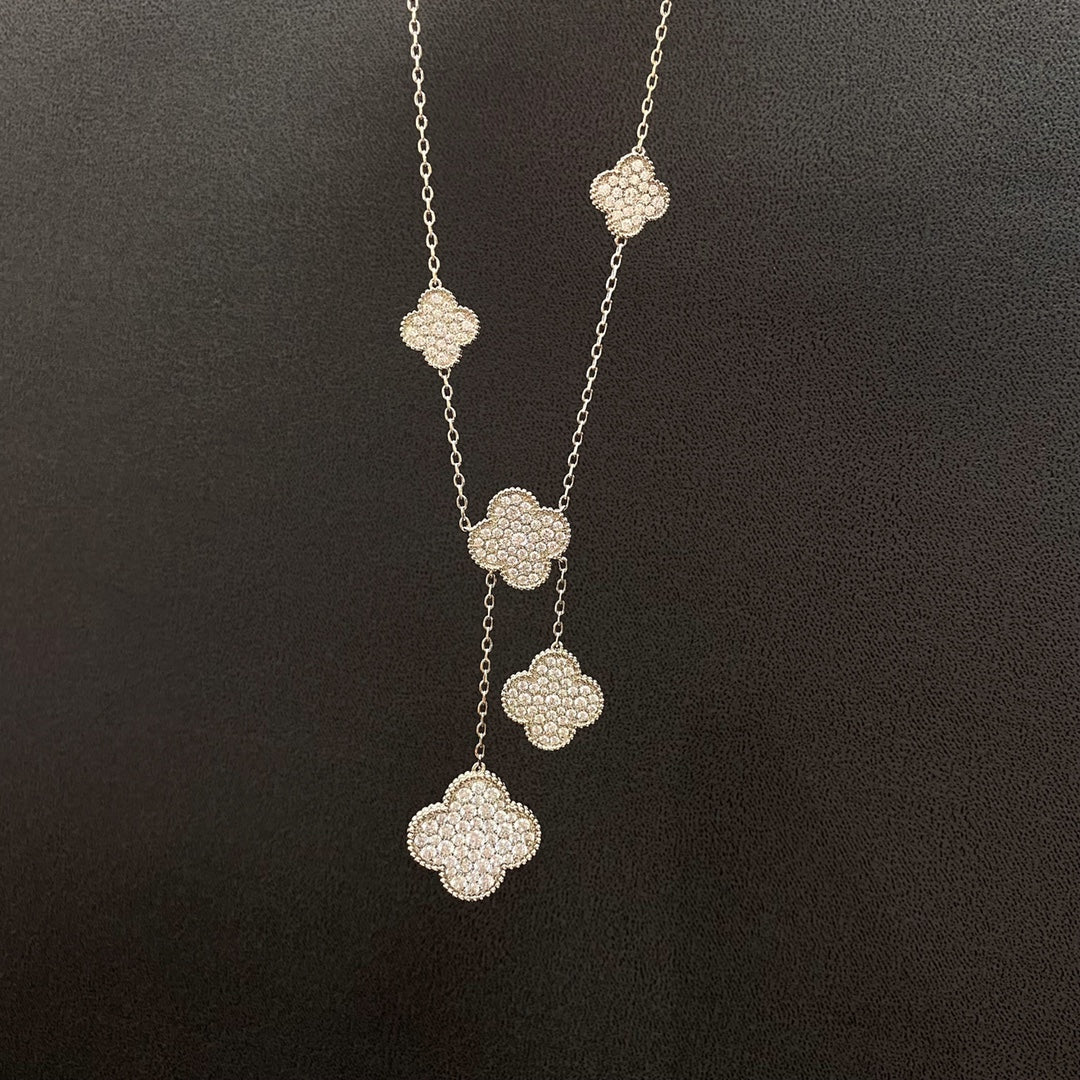 [Pearl Jewelrys]CLOVER 5 MOTIFS SILVER DIAMONDS NECKLACE