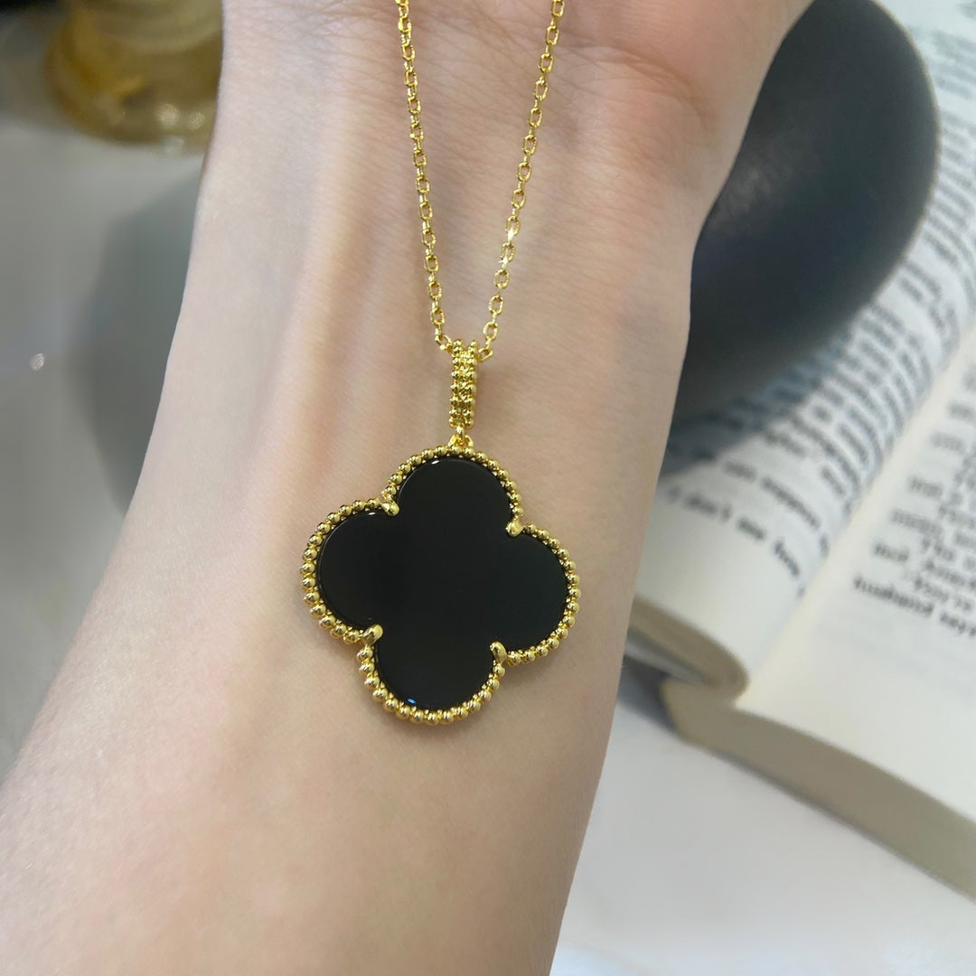[Pearl Jewelrys]CLOVER 25MM NECKLACE GOLD ONYX