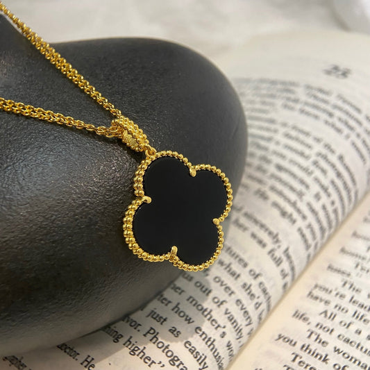 [Pearl Jewelrys]CLOVER 25MM NECKLACE GOLD ONYX