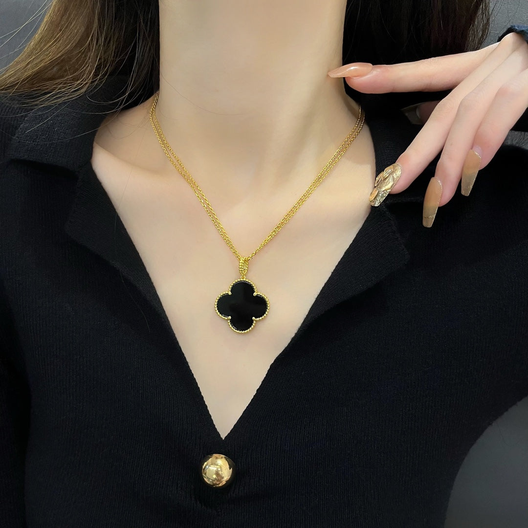 [Pearl Jewelrys]CLOVER 25MM NECKLACE GOLD ONYX