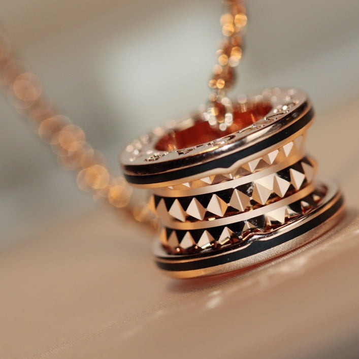 [Pearl Jewelrys]ZERO 1 ROCK PEDANT PINK GOLD BLACK NECKLACE